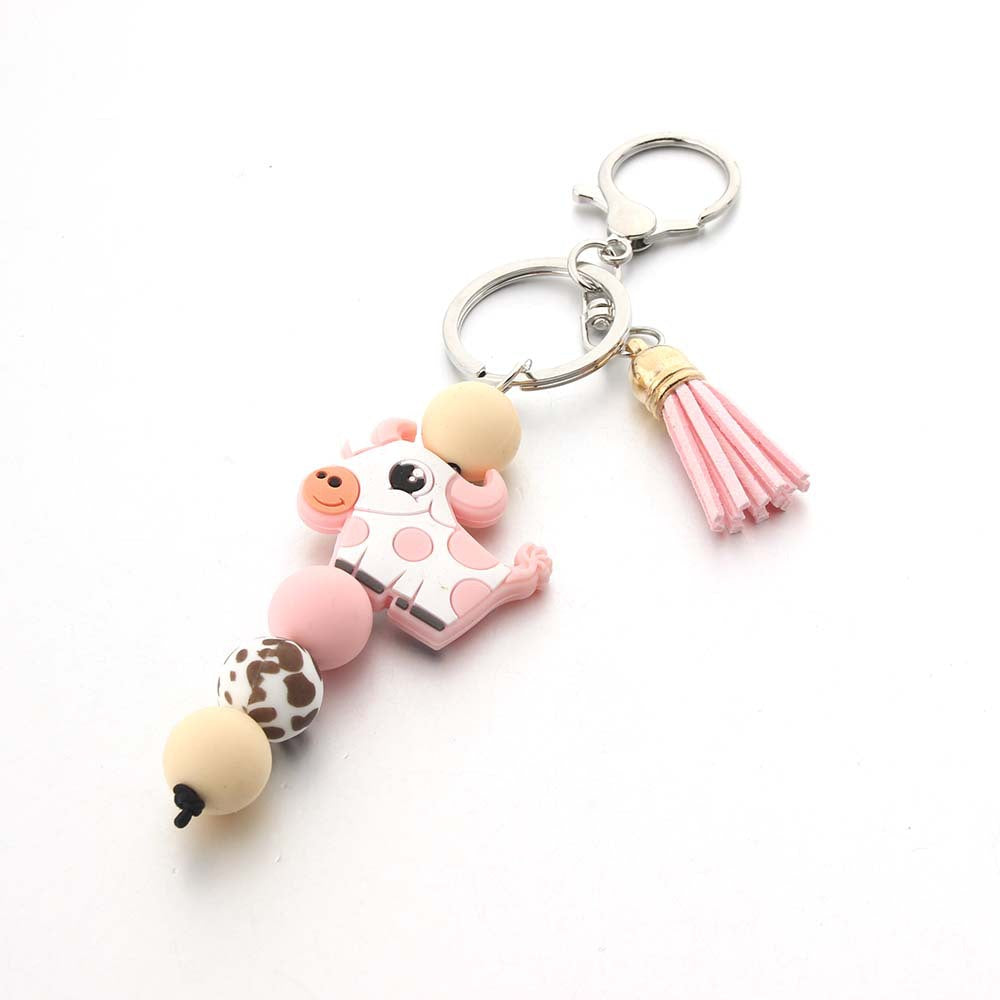 Wholesale New Silicone bead bracelet keychain cow head creative cartoon bag pendant DIY accessories